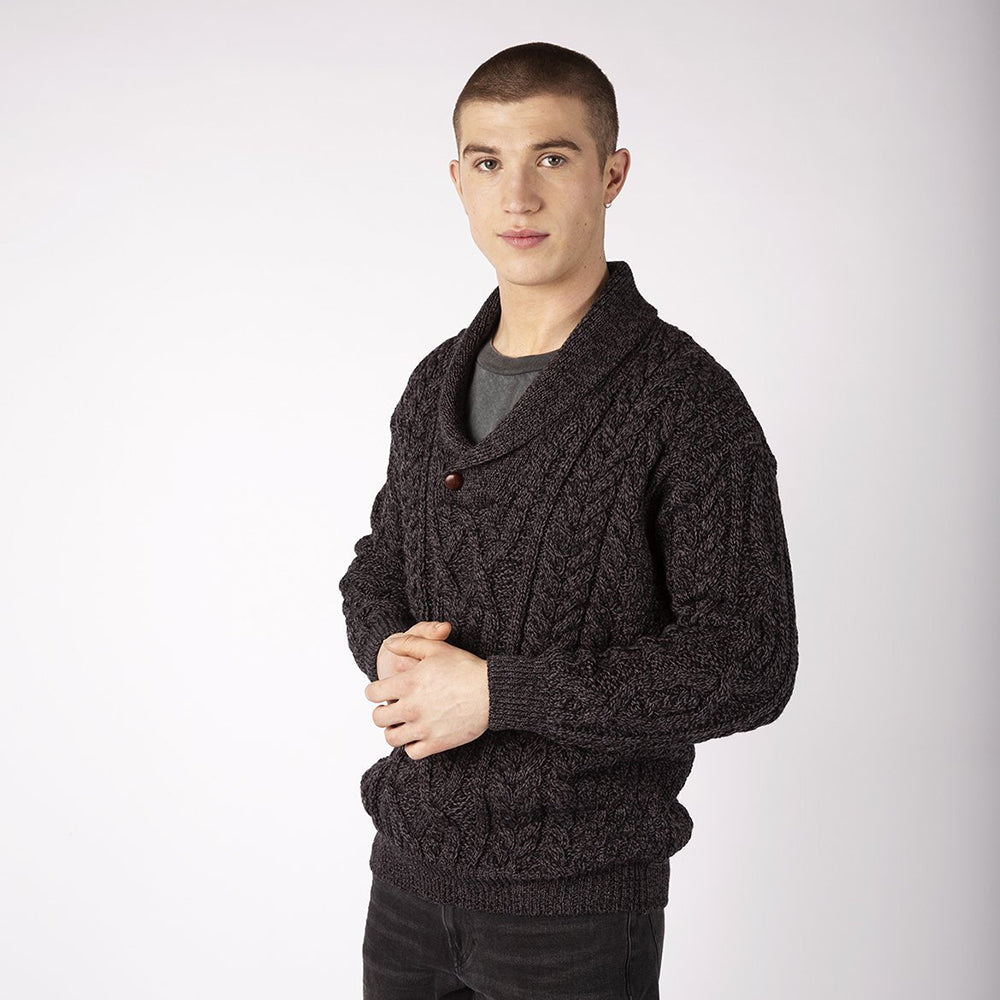 aran shawl collar sweater in colour anthracite