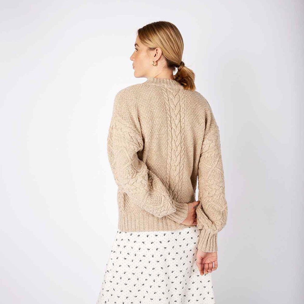 Irish Wool Button Cardigan with Cable Knit Sleeves.