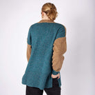 Irish Wool Button Up Colour Contrast Cardigan in Beige and aquamarine