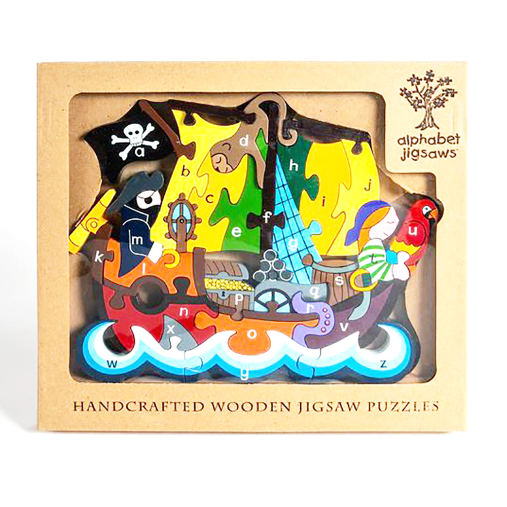 wooden alphabet pirate ship jigsaw puzzle for kids in presentation box