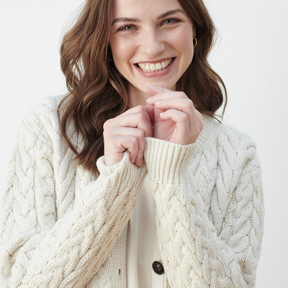 Cream crew neck clearance cardigan