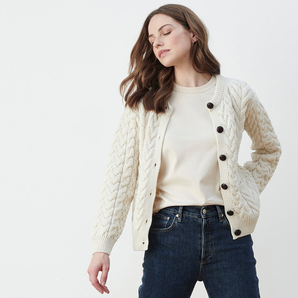 Cream crew neck clearance cardigan