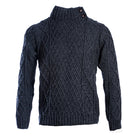 Dark grey Aran high neck sweater with button collar