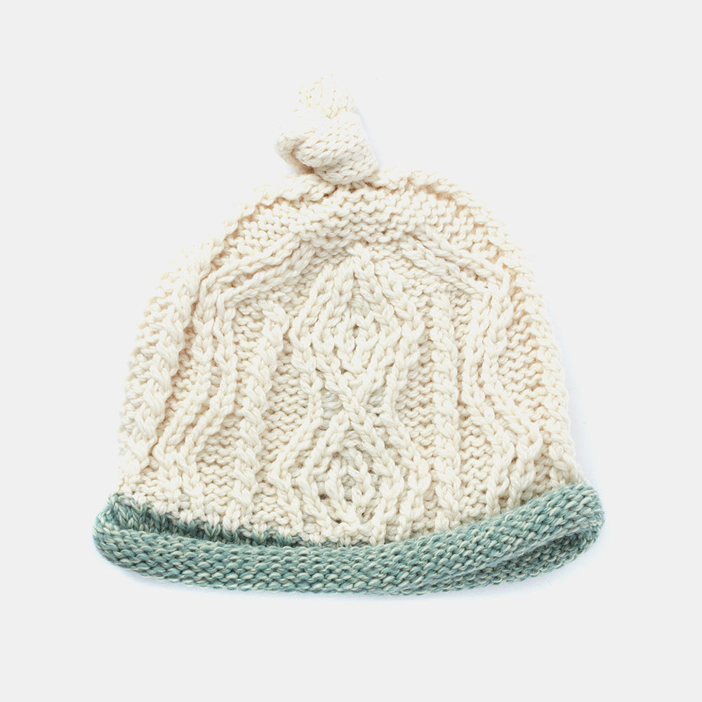 Baby cable knit cap in duck egg
