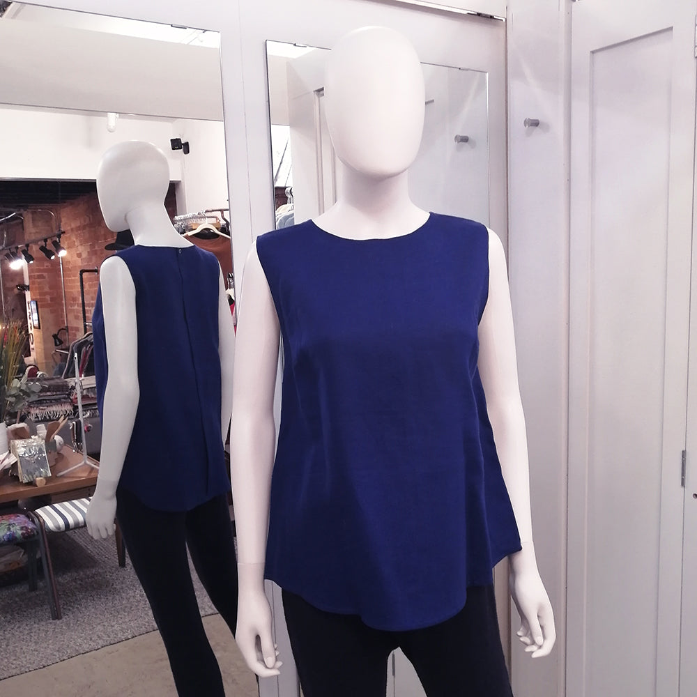 Linen Sleeveless Top Blue