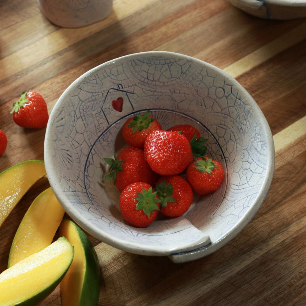 Square bowl with strawberries