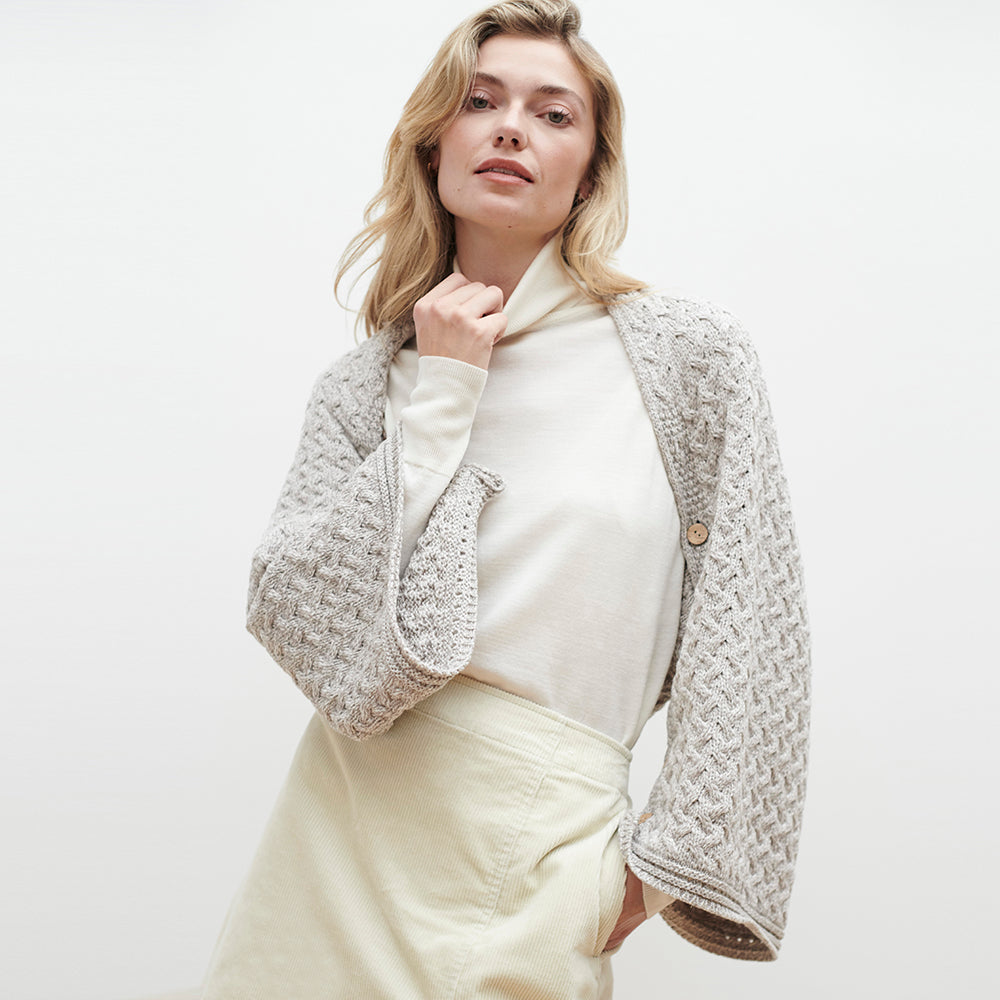 Buttoned Cape Shrug in Grey