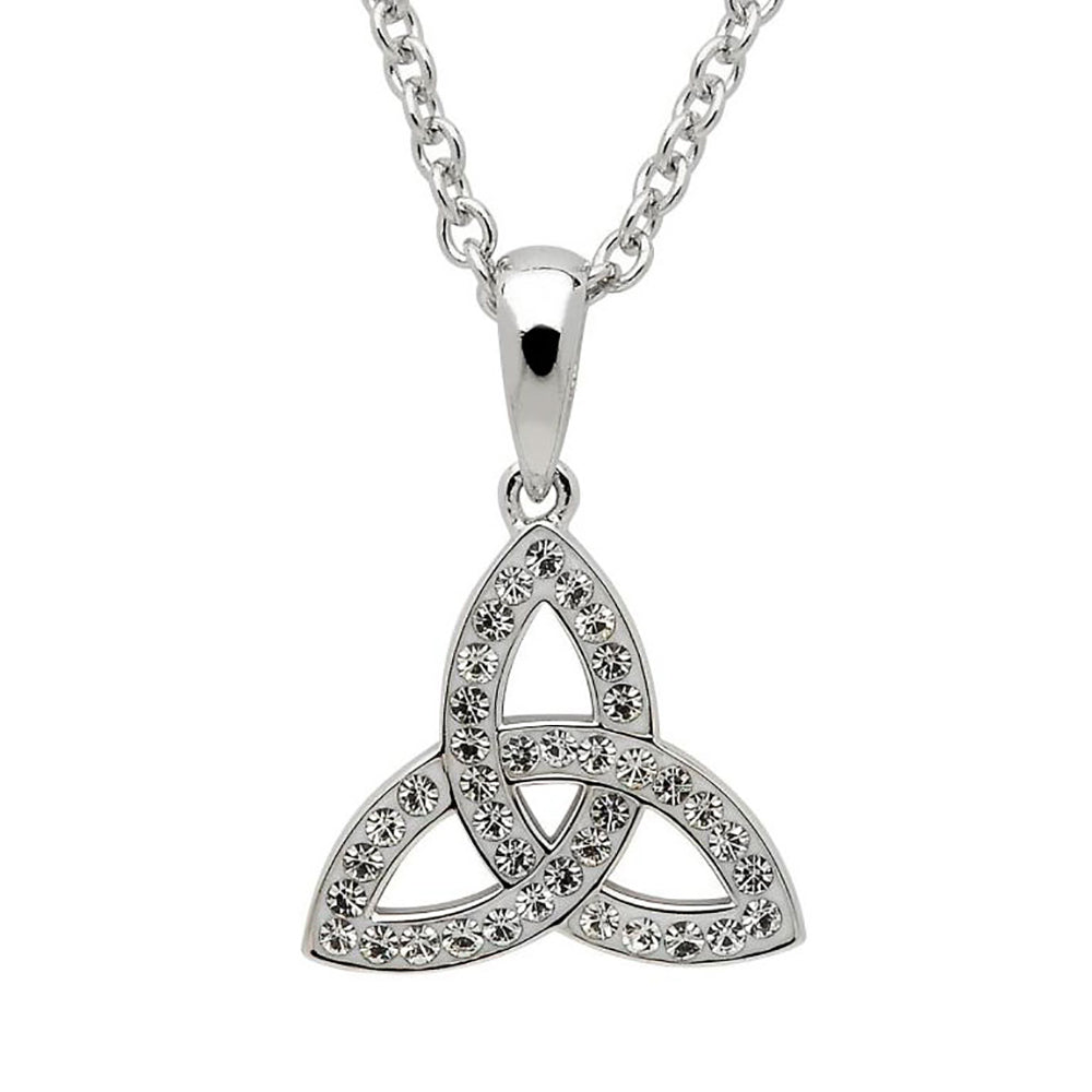 Silver Stone Set Celtic Trinity Knot Necklace