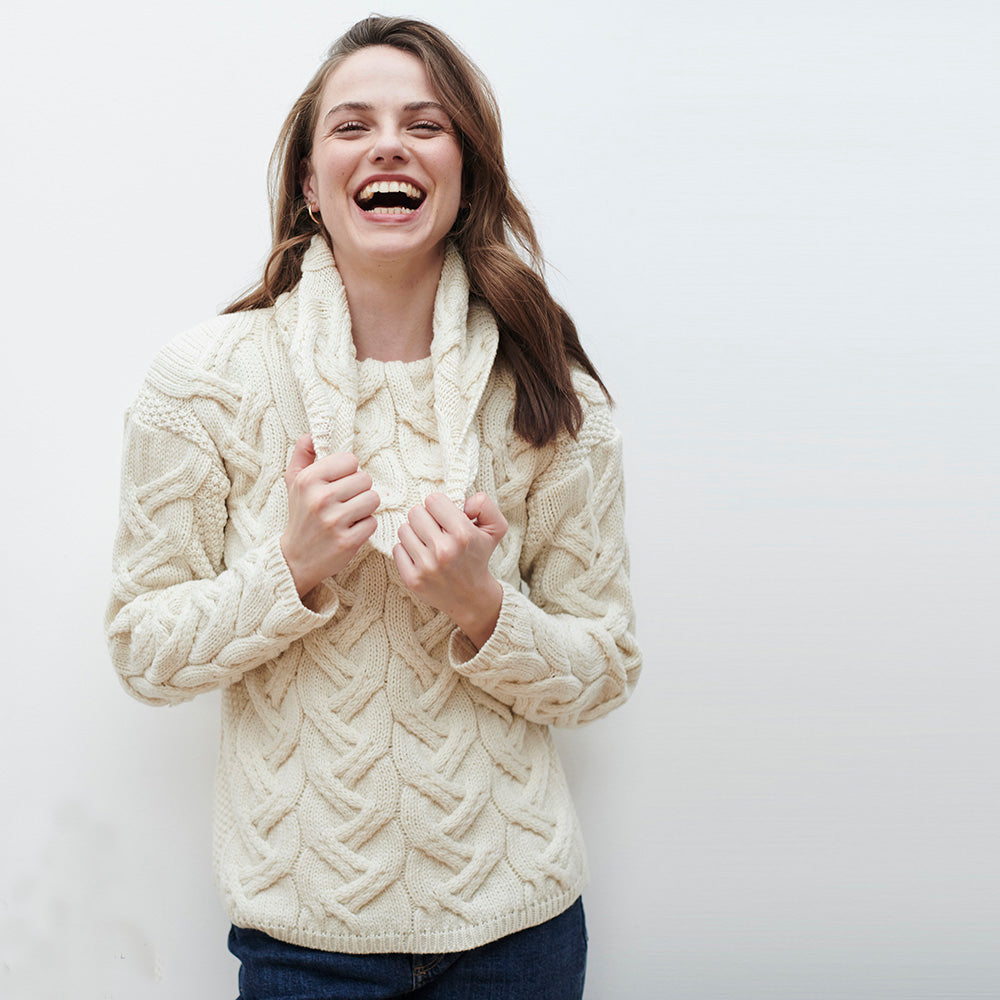 Cowl neck sales cable knit sweater