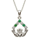 Square Claddagh Triangle pendant with emeralds and diamonds
