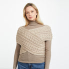 Beige Aran wrap with side buttons