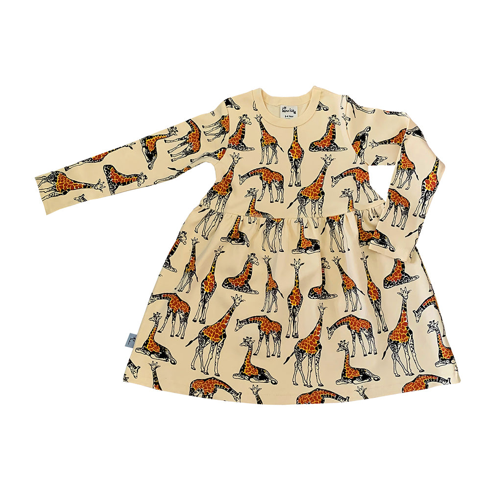 Kids Giraffe Print Dress In Yellow