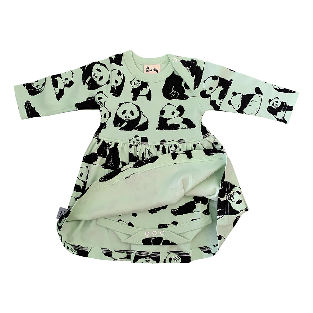 Baby Panda Print Dress in Green