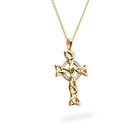 Celtic 14kt Gold Cross Necklace Green Stone
