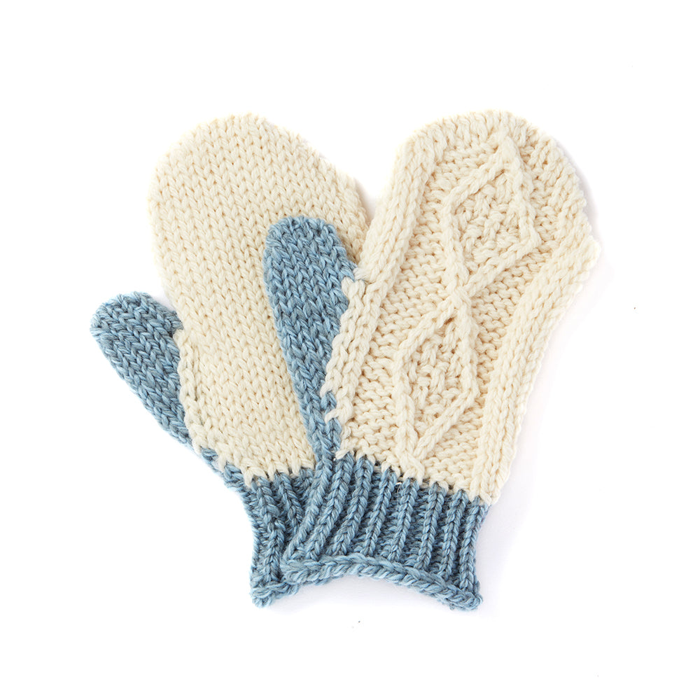Kids' blue and cream knitted mittens
