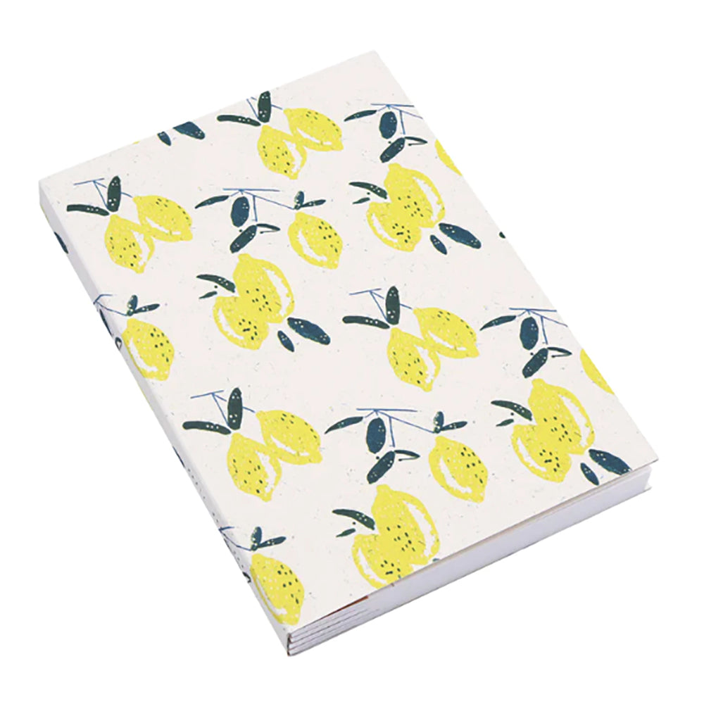 Square notebook with lemon cover design.