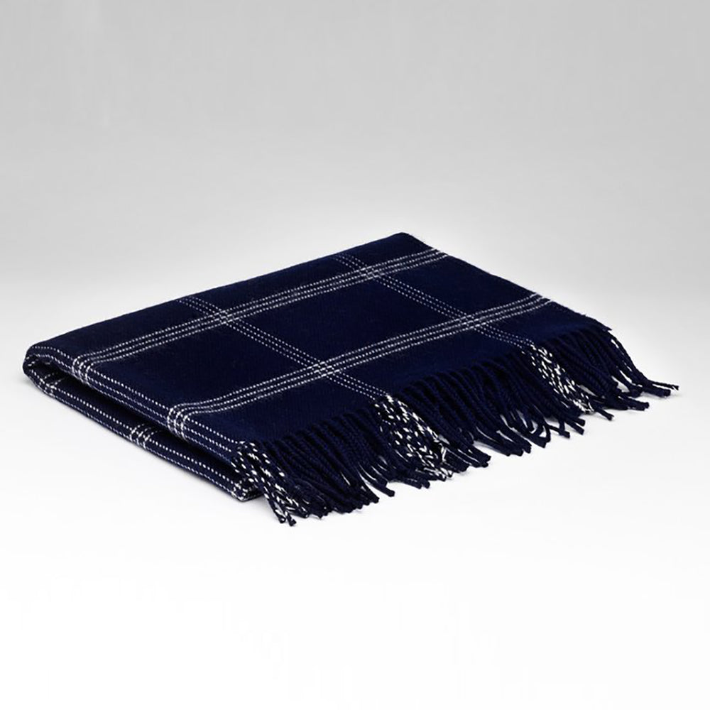 irish lambswool pashmina in navy windowpane