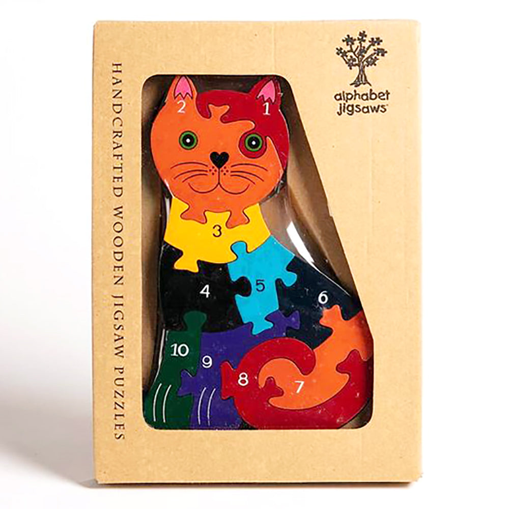 number cat wooden jigsaw puzzle in kraft presentation box