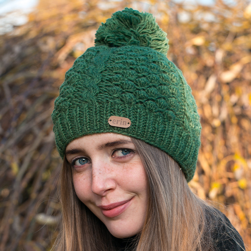 Irish Knit Wool Bobble Style Hat