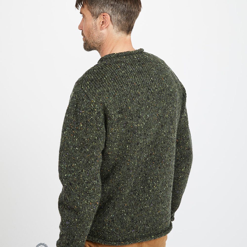 Green Donegal Tweed Roll Neck Sweater