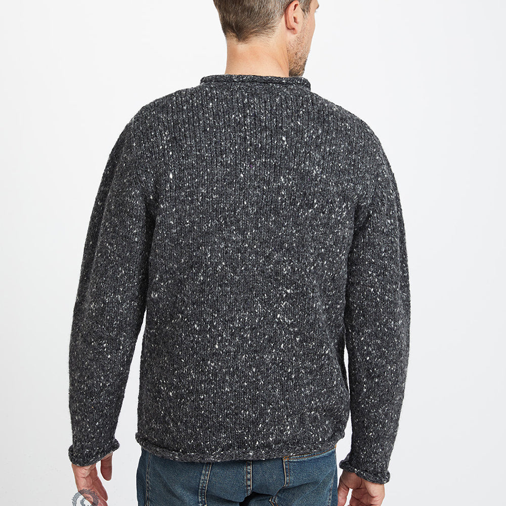 Grey Donegal Tweed Roll Neck Sweater