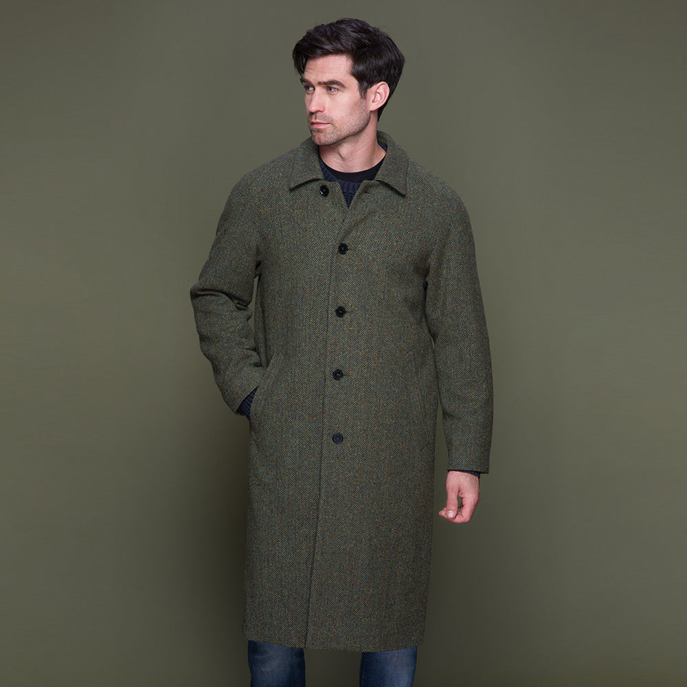 irish tweed coat in herringbone green