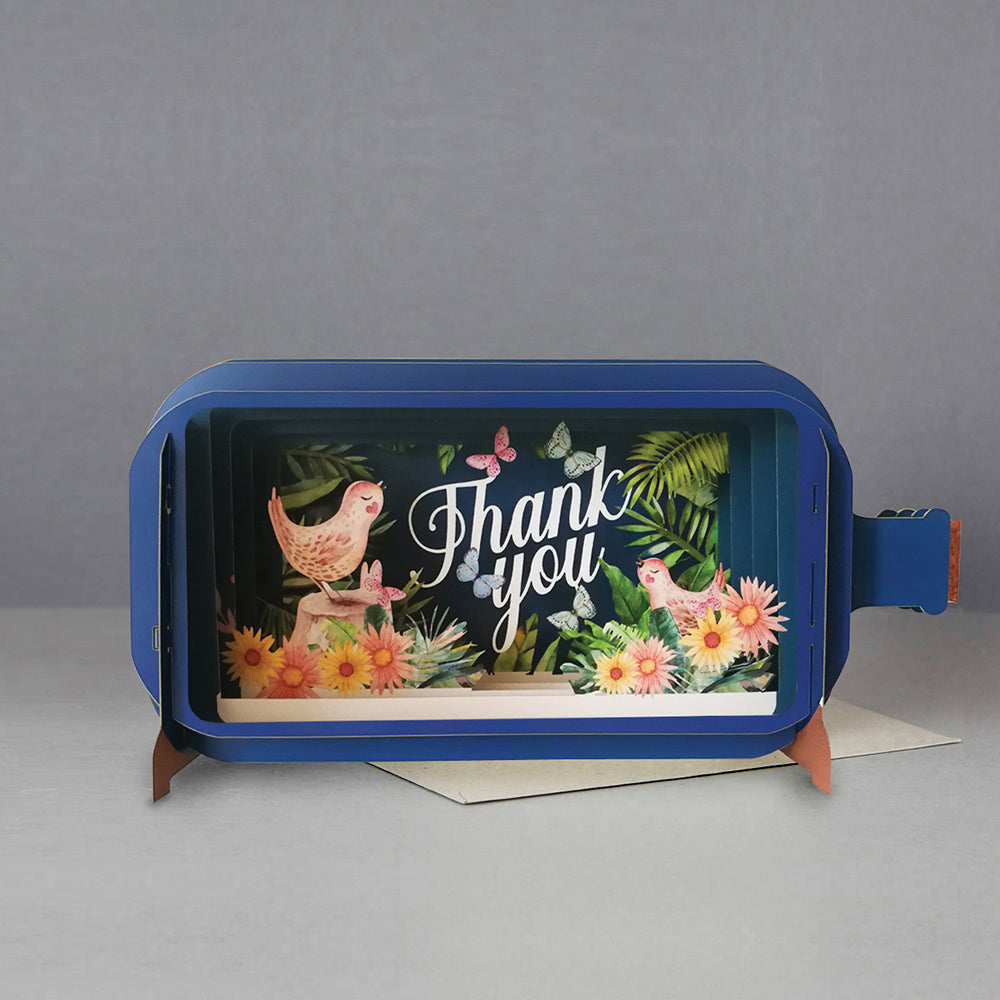 Thank You bird card in a blue box