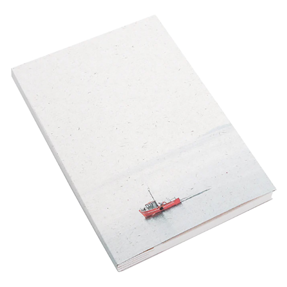 The Early Bird notebook cover with small red boat