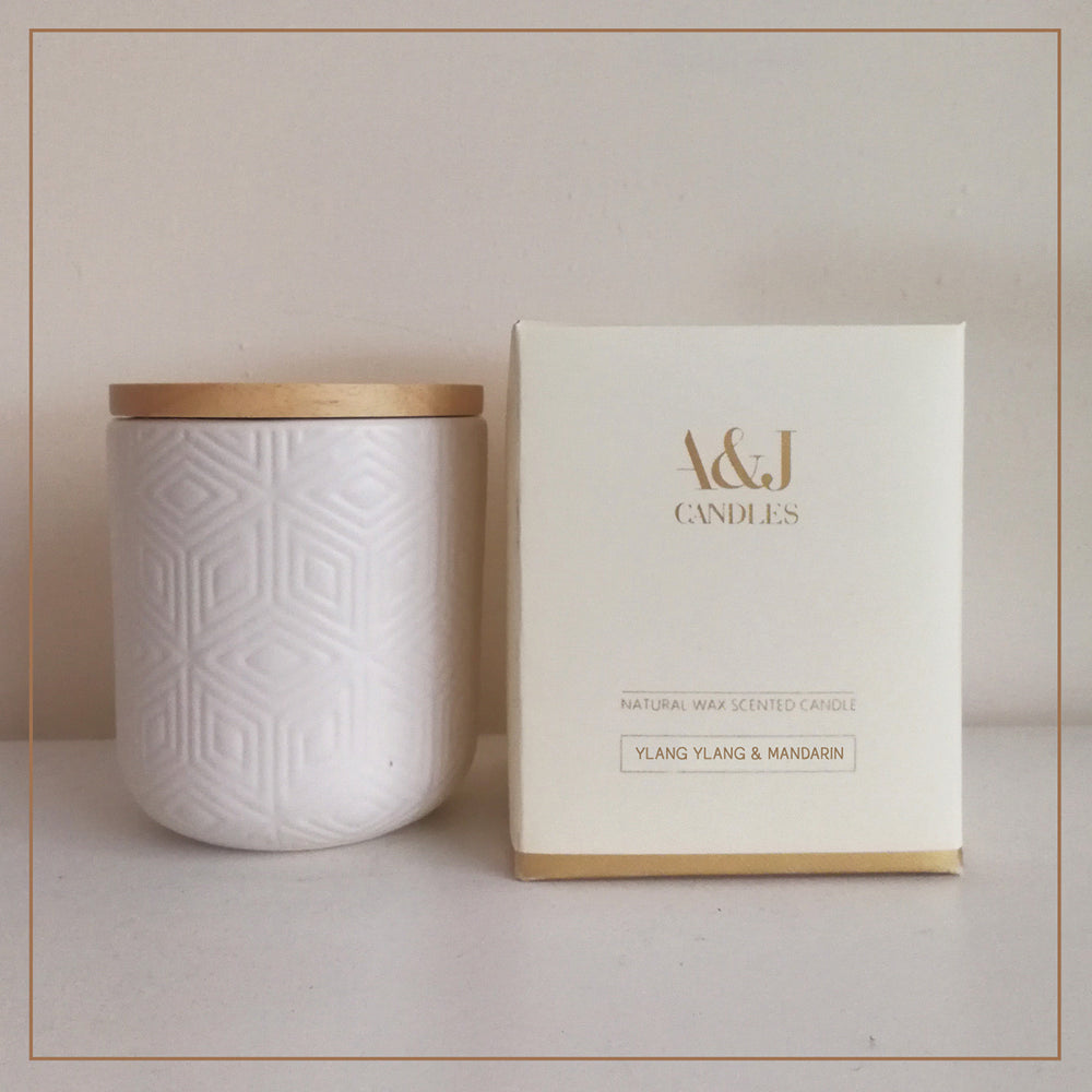 Square Ylang Ylang & Mandarin candle by A&J Candles