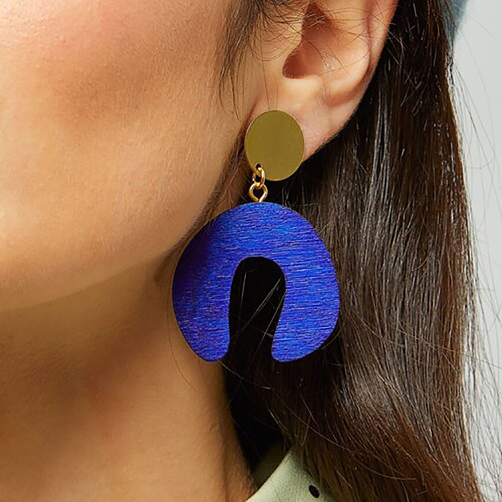 blue wooden earring