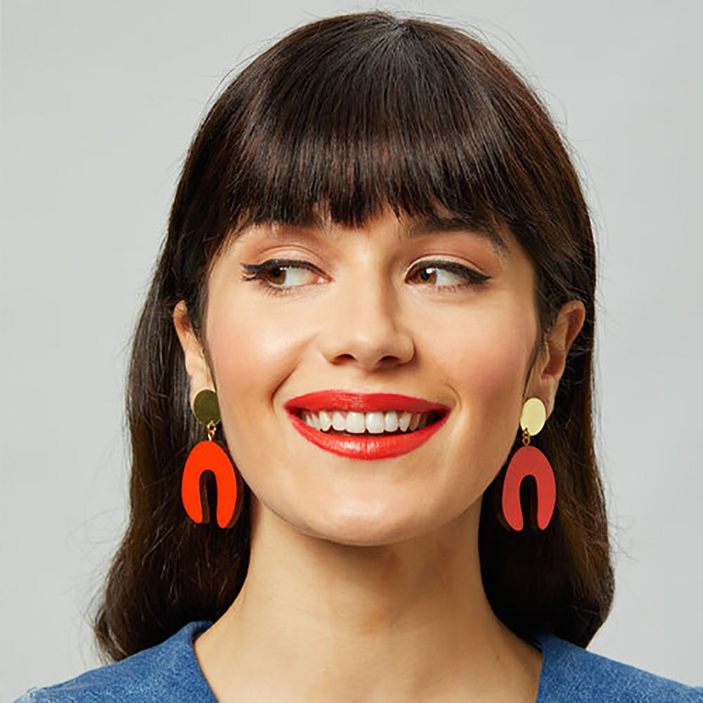 red wooden earring