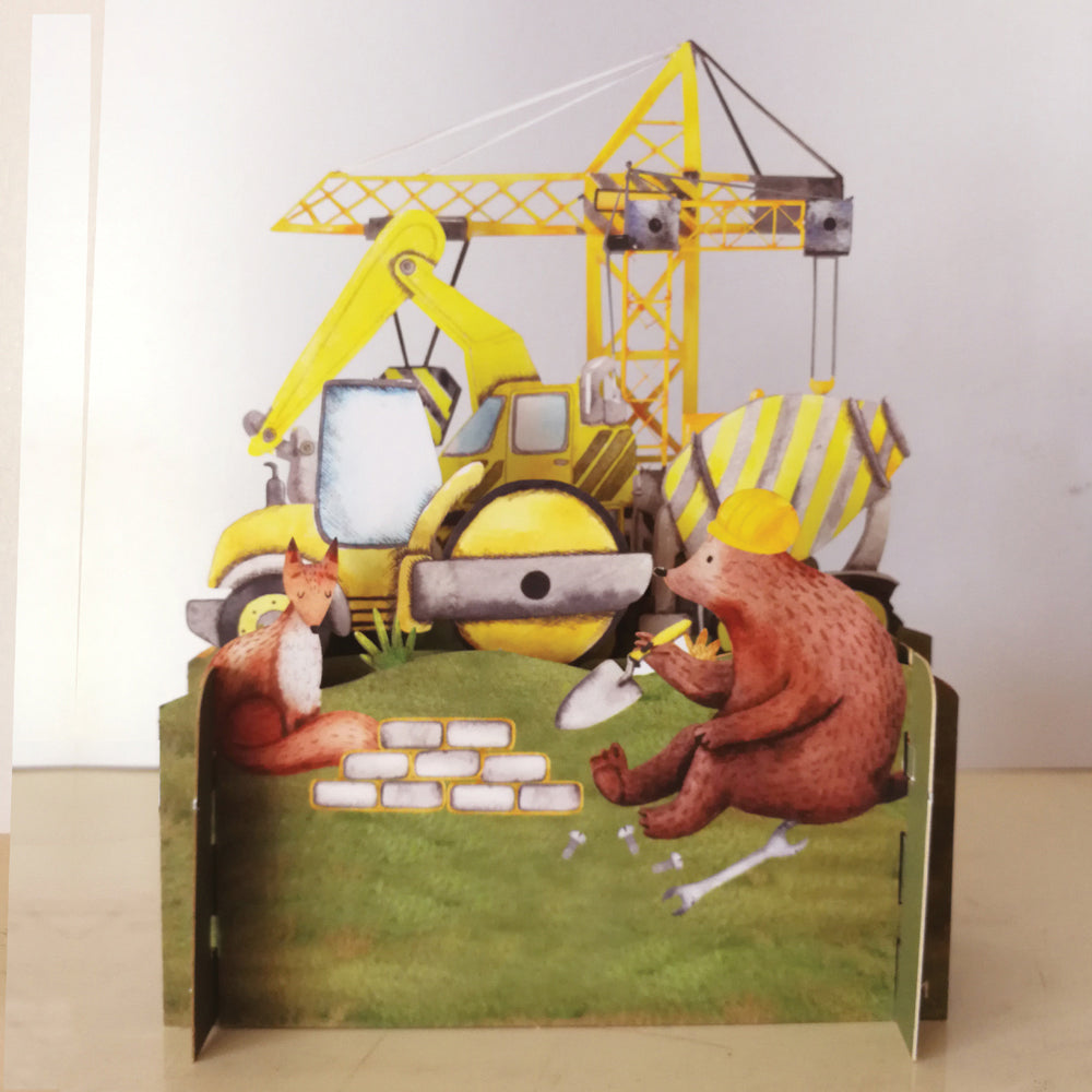 Square digger with bear and fox construction scene