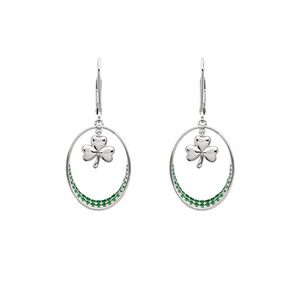 Silver shamrock earrings with green accents