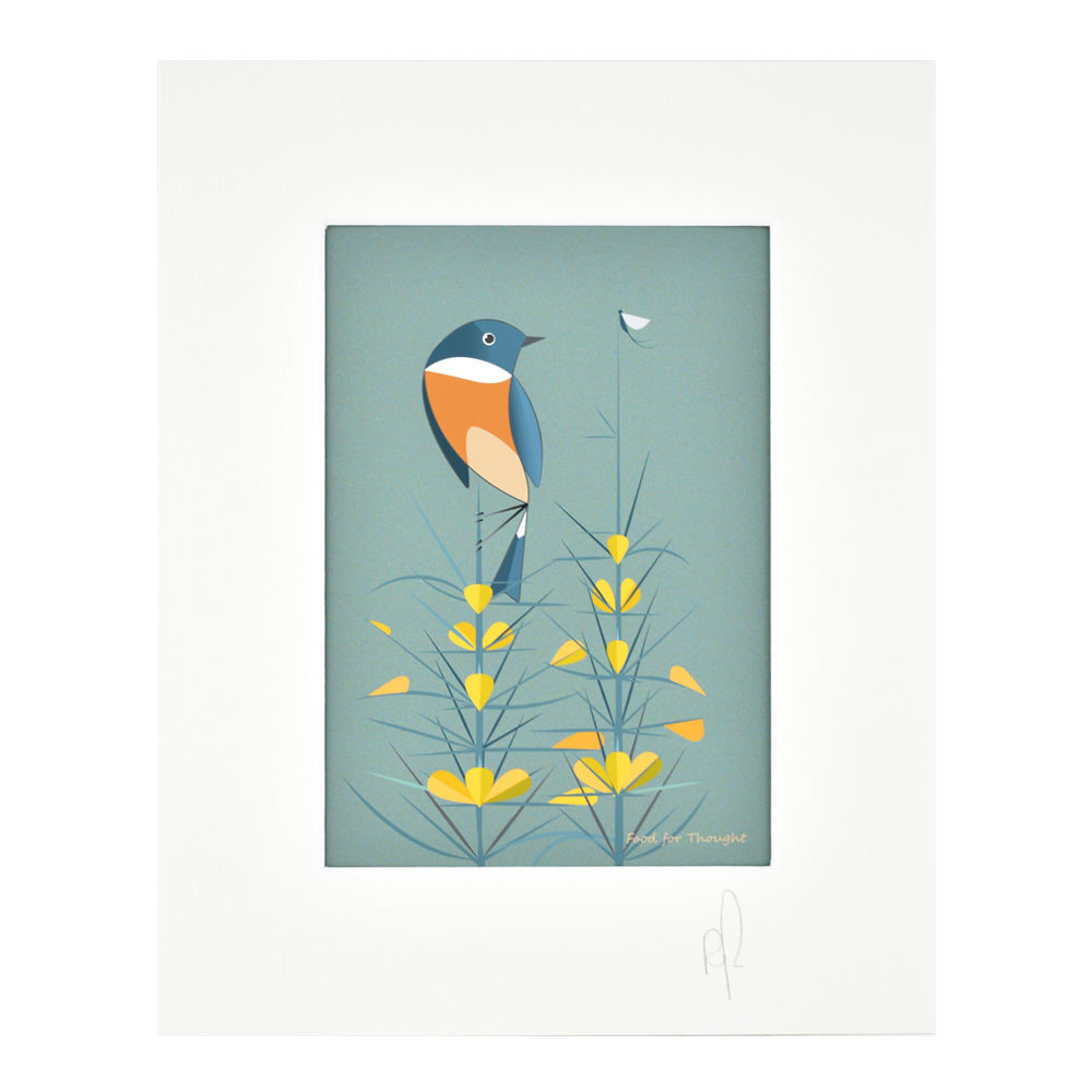 Bird illustration in yellow flowers.
