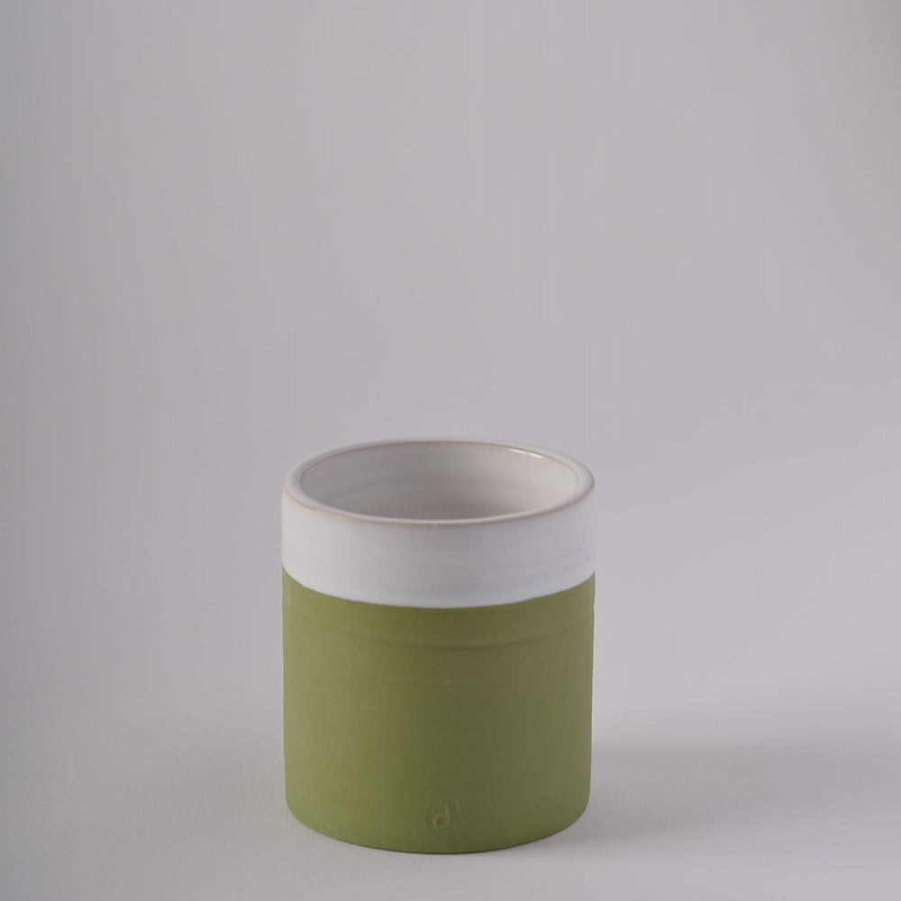 Green and white square ceramic pot