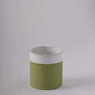 Green and white square ceramic pot