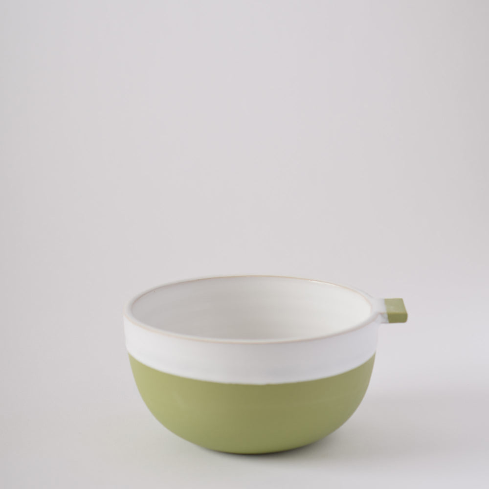 Square green bowl with handle