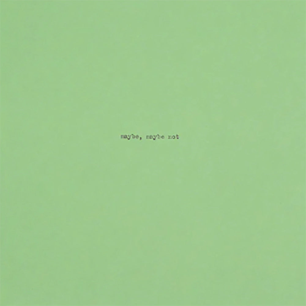 Square green notebook with maybe, maybe not