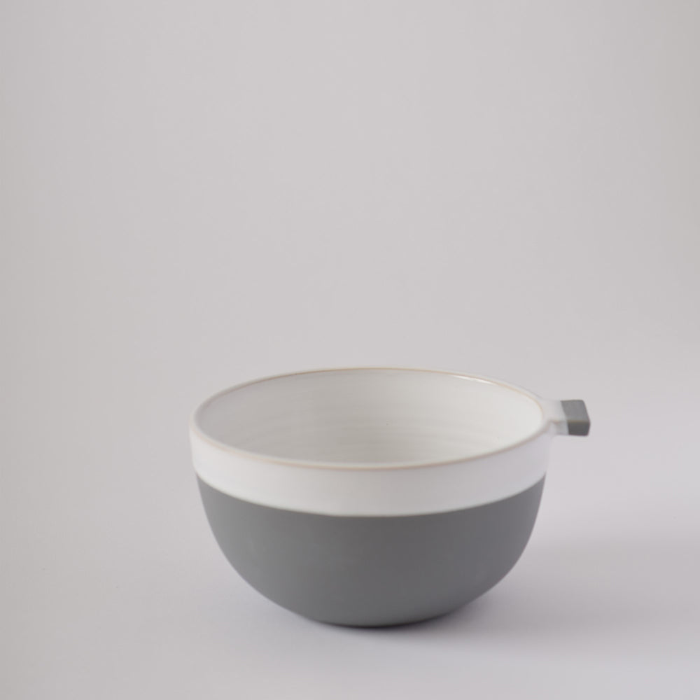 Square grey bowl with handle