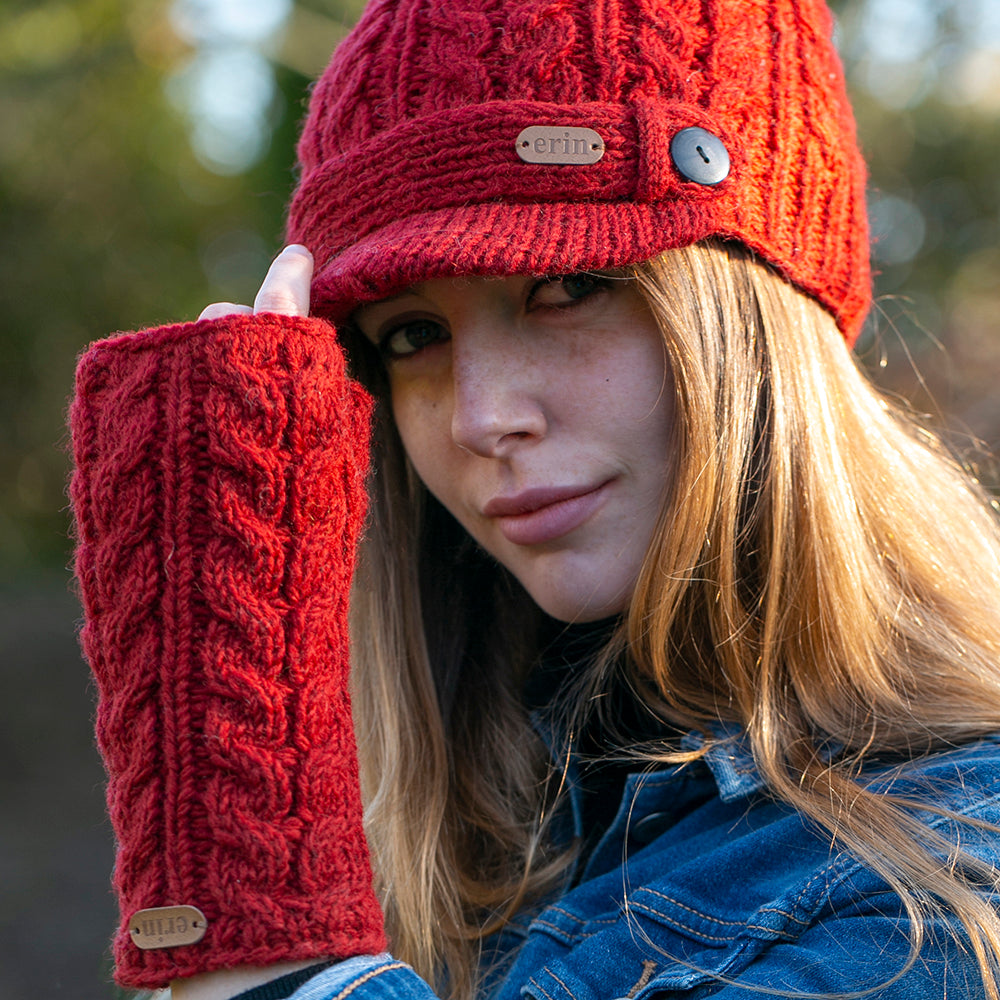 Irish Wool Fingerless Gloves and Matching Hat