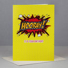 Square birthday card saying Hooray!