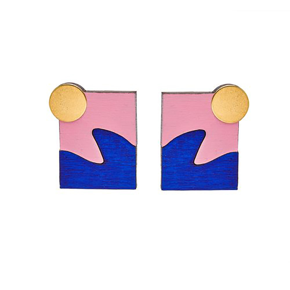 pink blue and gold statement stud