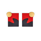 Square red and black wave earrings
