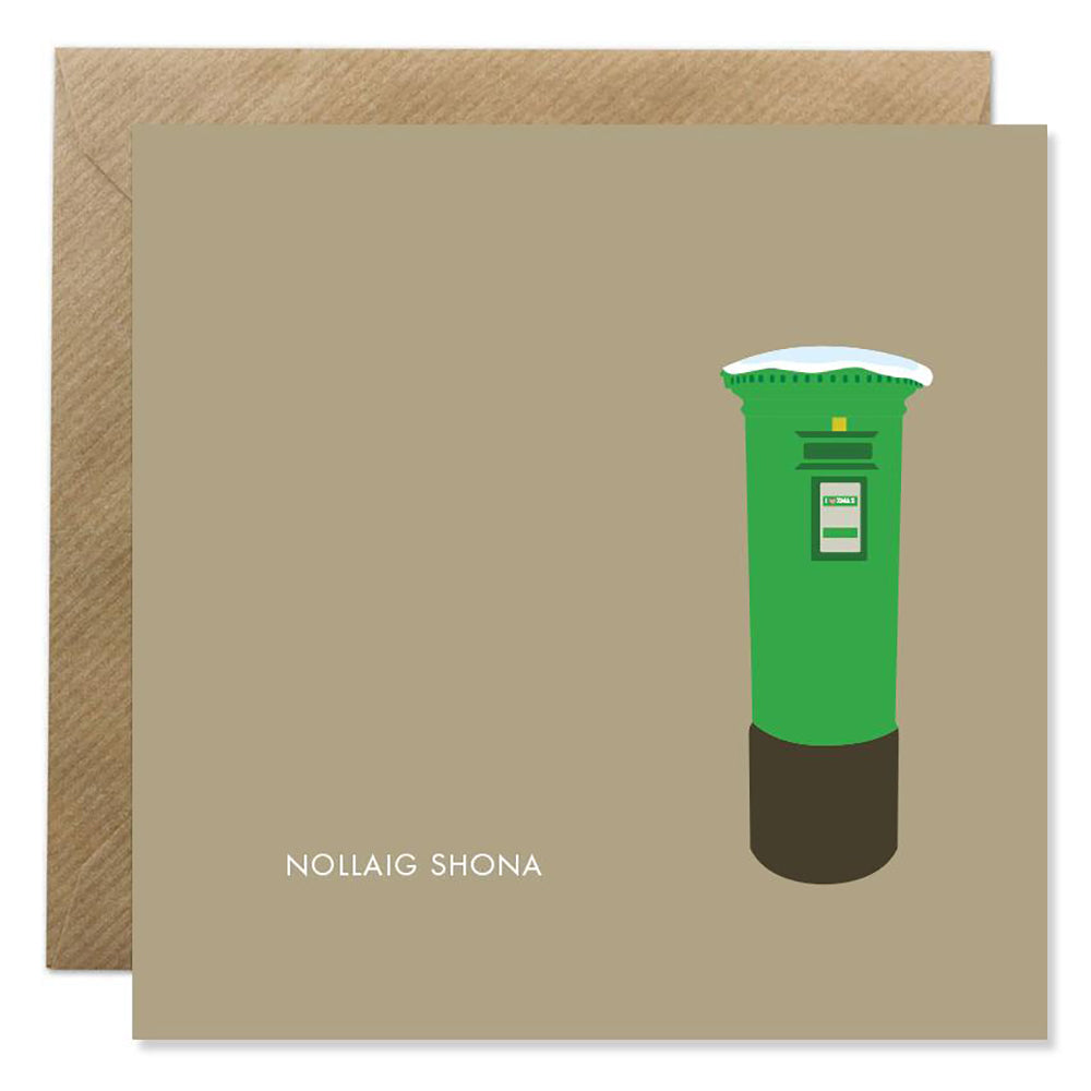 Nollaig Shona card with green postbox