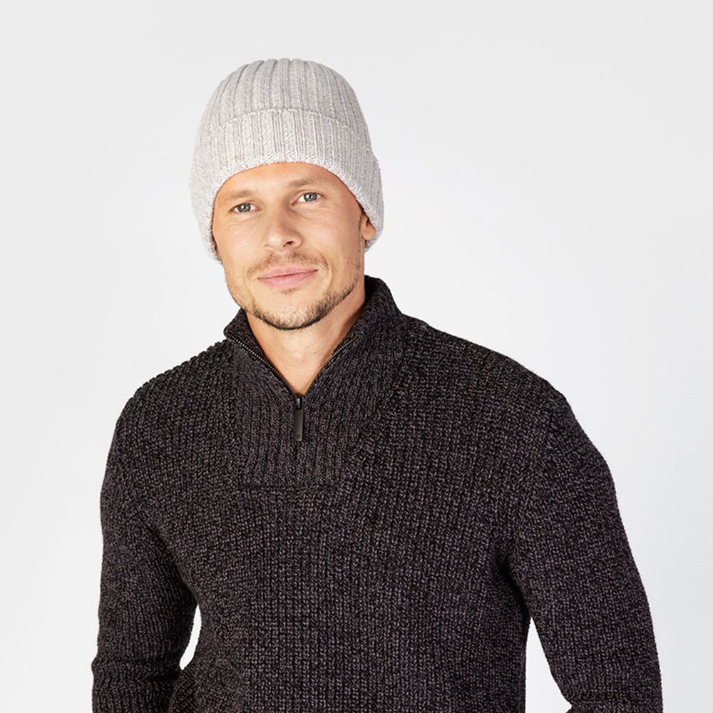 Man wearing square silver marl hat