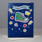 Happy Birthday card featuring a green trainer