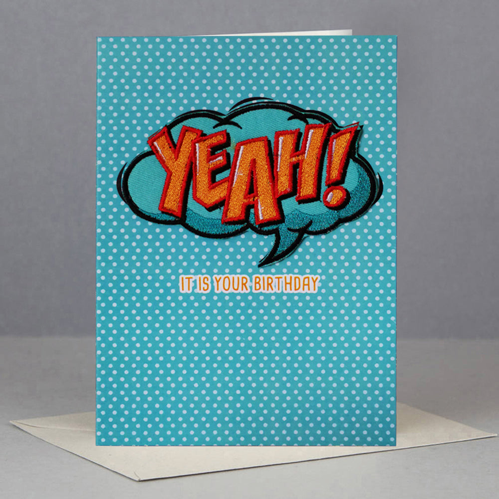 Birthday card with Yeah! speech bubble