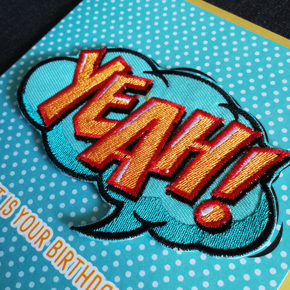 Yeah! patch on birthday card