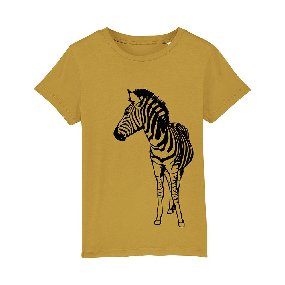 Kids Mustard Zebra Cotton T-Shirt