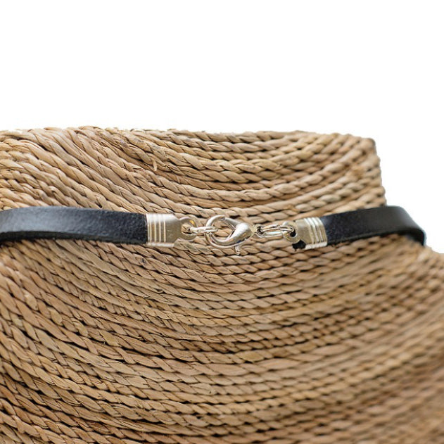 Leather necklace with steel clasp - back view